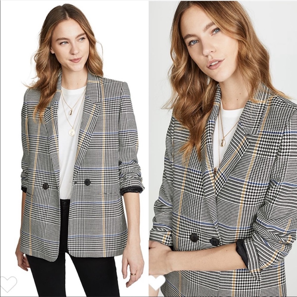 Anine Bing Plaid Madeline Blazer Navy Check size small